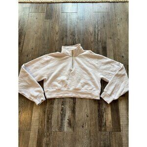 Tna Cozy Fleece Perfect 1/4 Zip Cropped Sweatshirt in Pale Pink Size Large